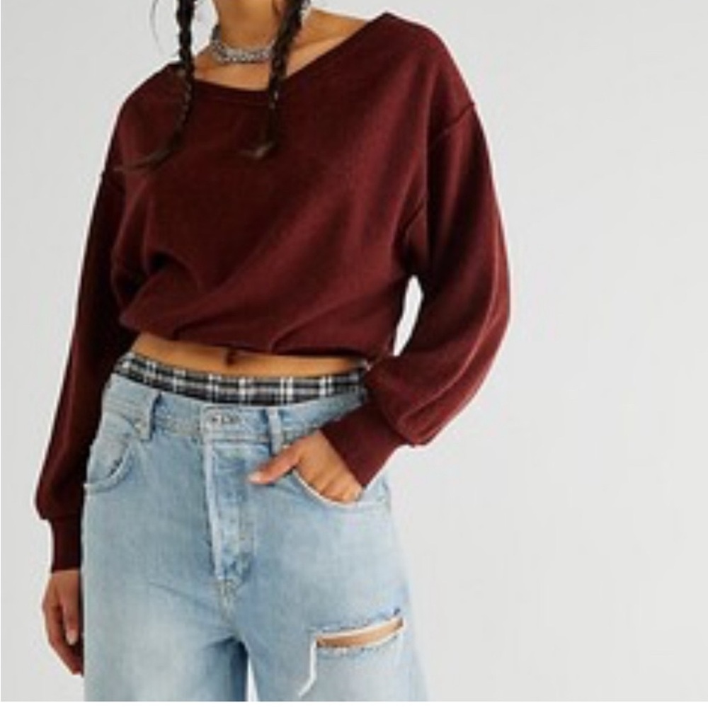 Free People Cashmere Maroon Crew Neck Sweater